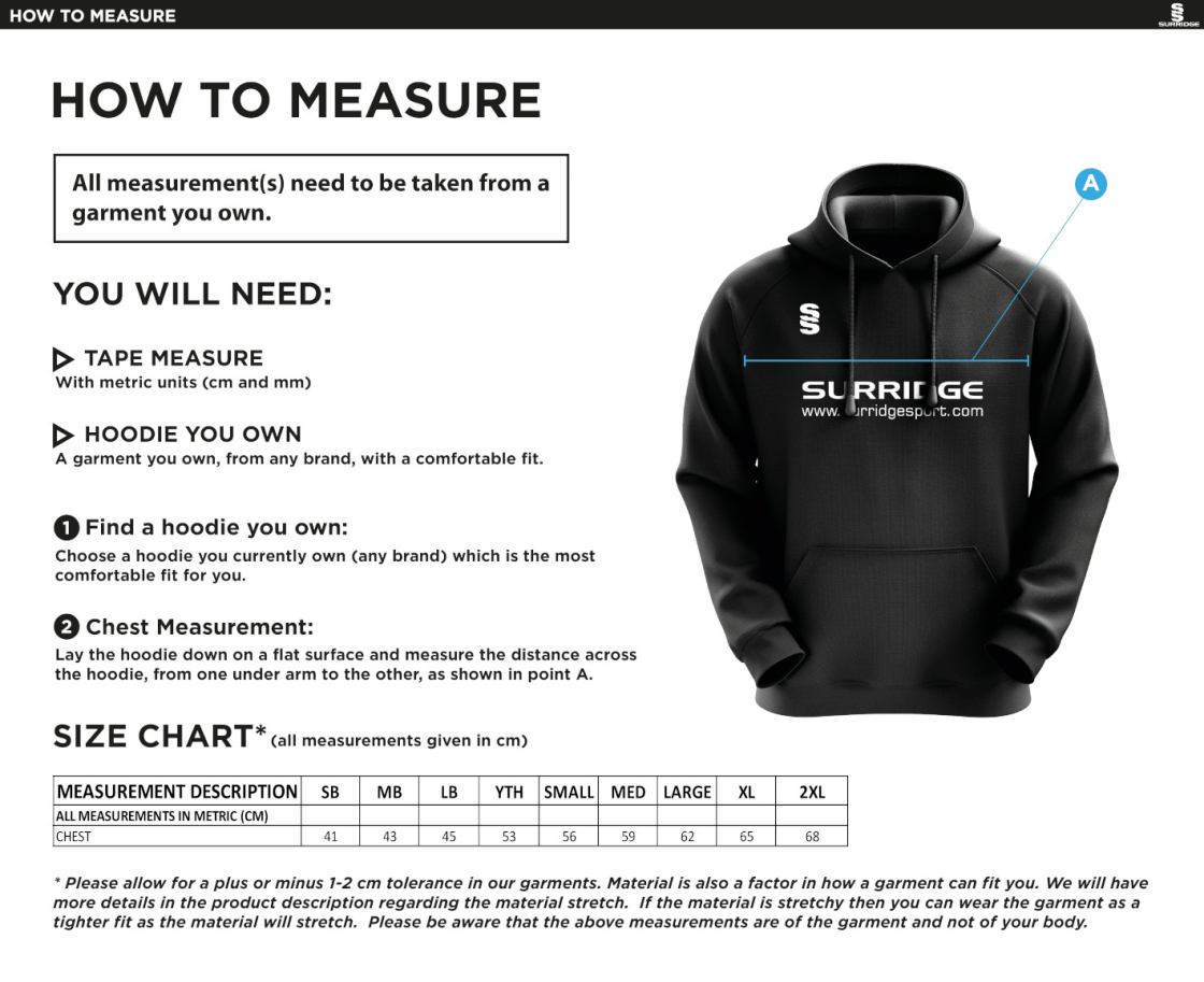 Windermere Hockey Club Blade Hoodie - Size Guide