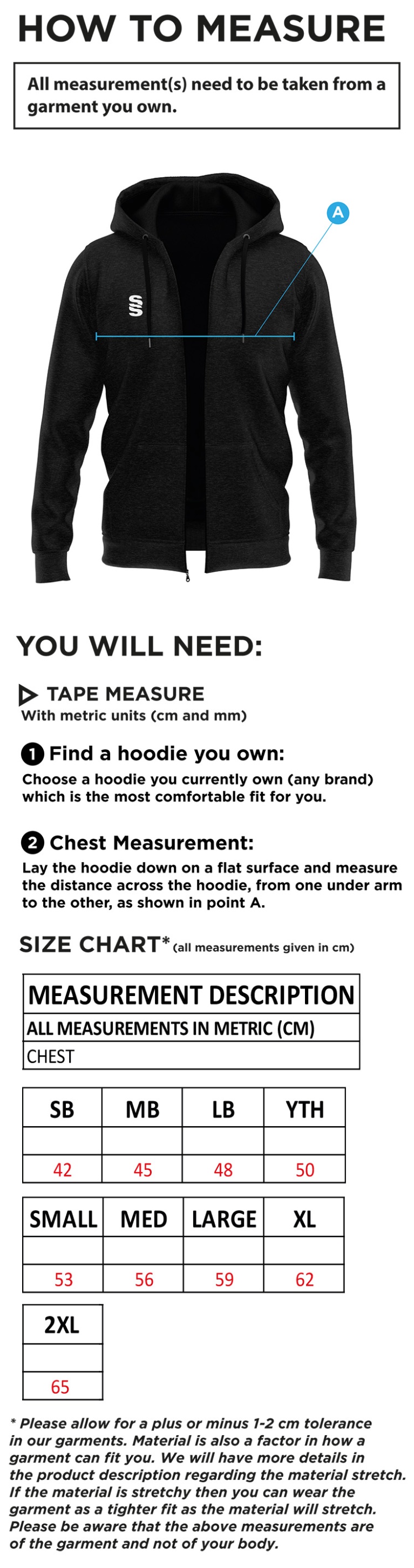 WINDERMERE HOCKEY CLUB BLADE HOODIE - Size Guide