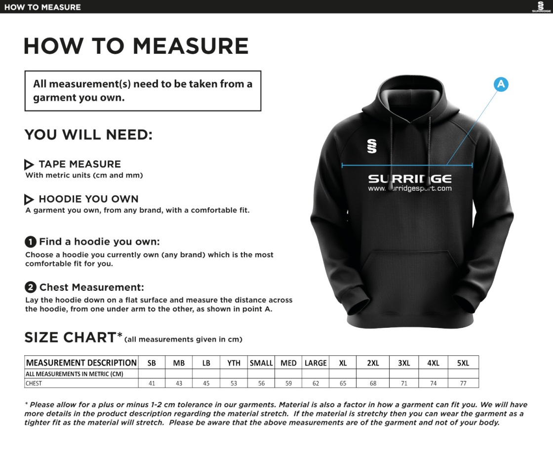 WINDERMERE HOCKEY CLUB BLADE HOODIE - Size Guide