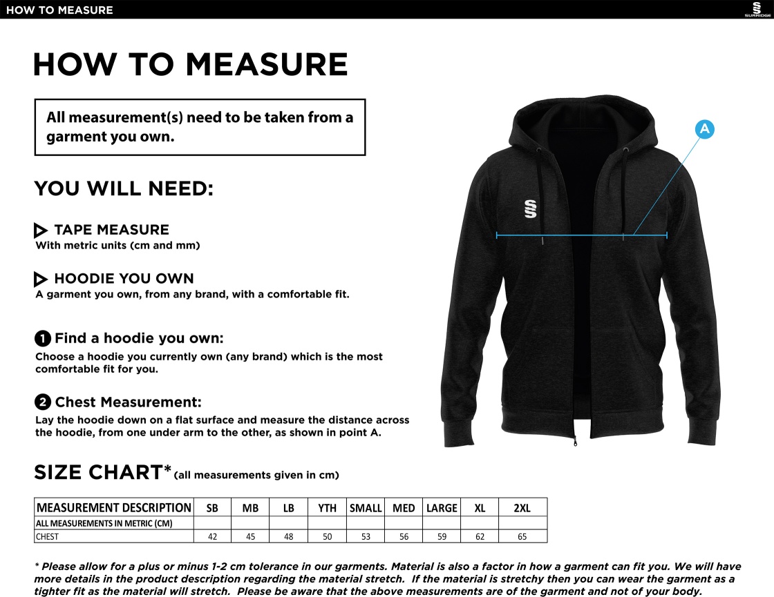WINDERMERE HOCKEY CLUB BLADE HOODIE - Size Guide